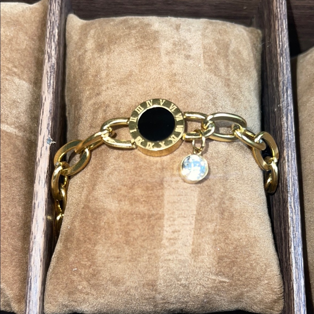 18 karat gold plated, steel waterproof  Elegant Gold Bracelet with Black Accent